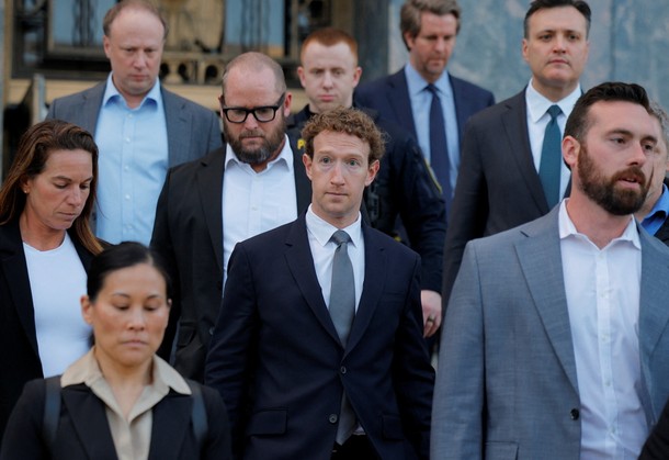 Meta Platforms CEO Mark Zuckerberg departs the court after taking the stand at a trial in a key test case accusing Meta and Google’s YouTube of harming kids’ mental health through addictive platforms, in Los Angeles, California, U.S.,on February 18, 2026. 