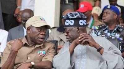 APC National Chairman, Comrade Adams Oshiomhole and National Leader, Bola Ahmed Tinubu. [PM News]