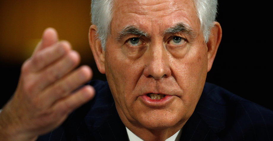 Rex Tillerson, the former chairman and chief executive officer of Exxon Mobil, testifies during a Senate Foreign Relations Committee confirmation hearing.