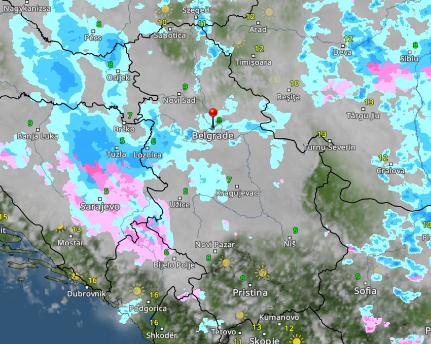 Kretanje padavina u 17 časova 
