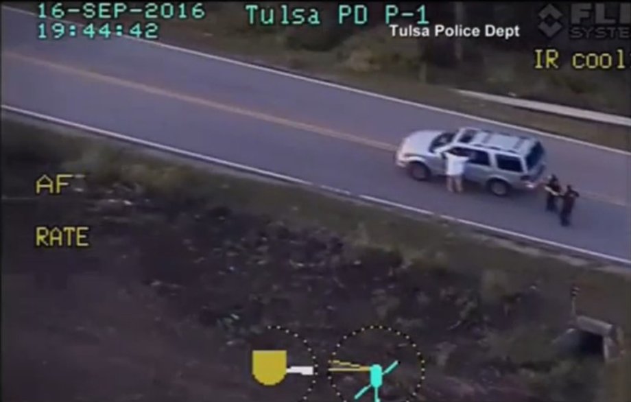 Tulsa Police Department video of Terence Crutcher seen with his hands in the air in Tulsa