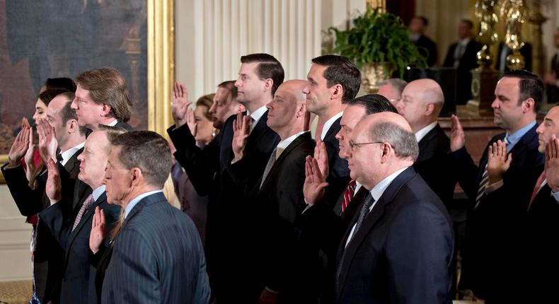 White House senior staffers are sworn in on January 22, 2017.