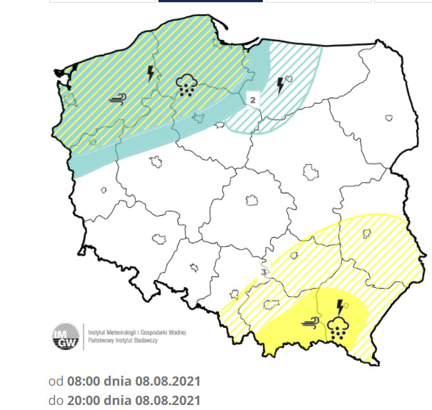 Mapa burzowa Polski na niedzielę 8 sierpnia