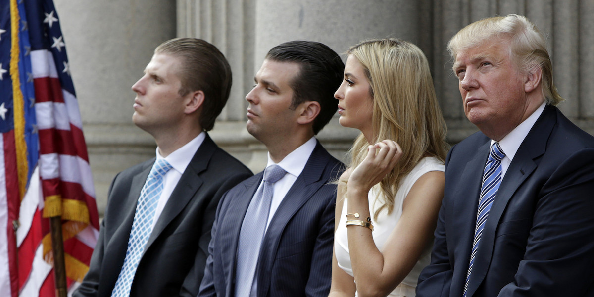 Trump with, from left, his sons Eric and Donald Jr. and his daughter Ivanka.