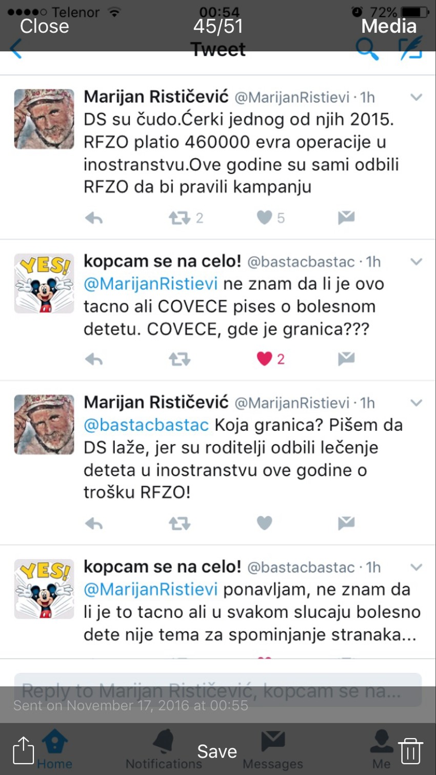 Tvitovi koje je Rističević obrisao