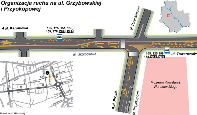 Zmiana organizacji ruchu na ul. Grzybowskiej i Przyokopowej. (fot. materiały prasowe Urzędu Miasta Stołecznego Warszawy)