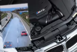 Siwy dym za BMW M3 na autostradzie. Widowiskowa awaria i smutny widok pod maską [WIDEO]