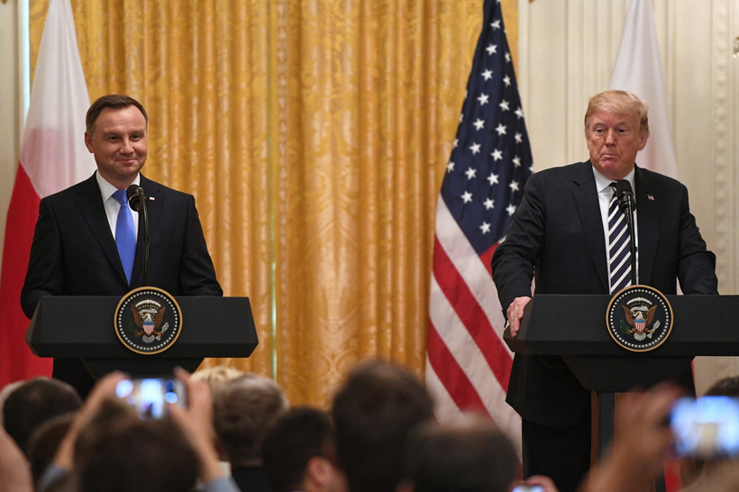 Prezydent Stanów Zjednoczonych Ameryki Donald Trump oraz prezydent RP Andrzej Duda podczas konferencji prasowej po spotkaniu w Białym Domu.