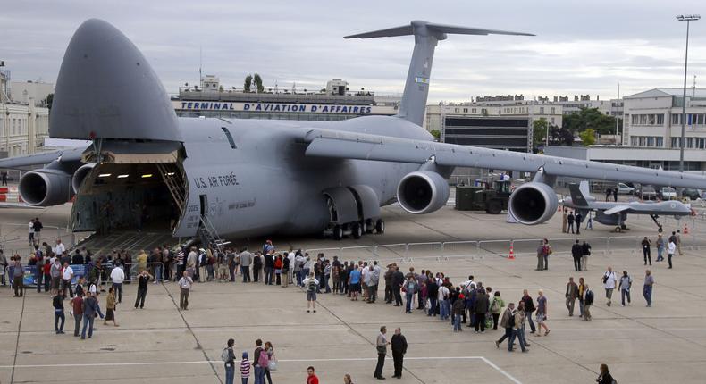 Visitors waiting to see the Lockheed C-5M Super Galaxy at the 49th Paris Air Show in 2011.