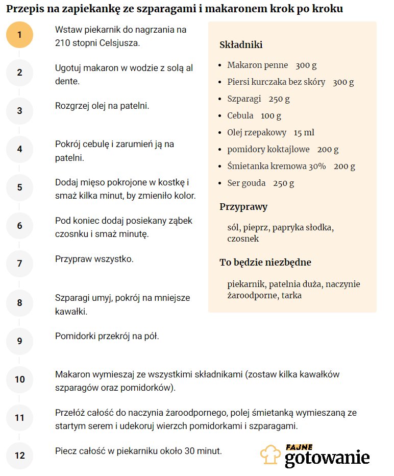 Przepis na zapiekankę ze szparagami i makaronem