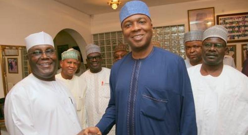 Former Vice-President Atiku Abubakar (L) and Senate President Bukola Saraki (R)