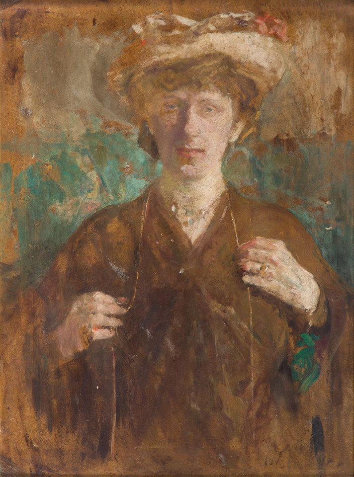 Olga Boznańska, "Portret kobiety w kapeluszu (Halszka z Mochnackich Malczewska?)" (1907)