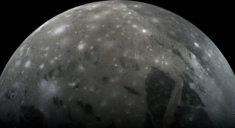 Ganymede, a moon of Jupiter and the largest moon in the Solar System, 2001.
