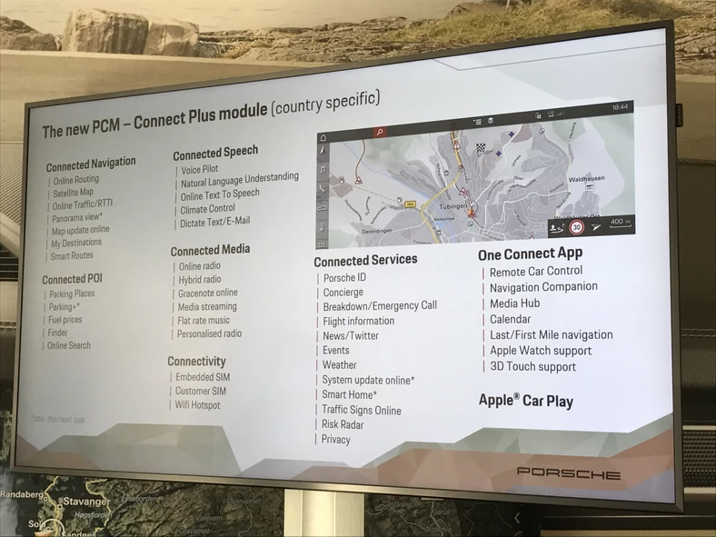 Lista usług w ramach Porsche PCM. Tradycyjnie pakiet usług internetowych będzie płatny w formie abonamentu. Moduł z kartą LTE będzie w samochodzie