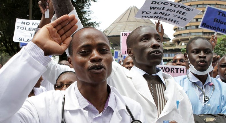 File photo of Kenyan doctors demonstrating. Over 2000 doctors de-registered in new campaign to get rid of quacks