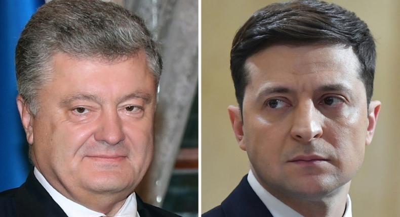 Polls show comedian Volodymyr Zelensky (R) handily defeating President Petro Poroshenko in a second-round of voting on Sunday