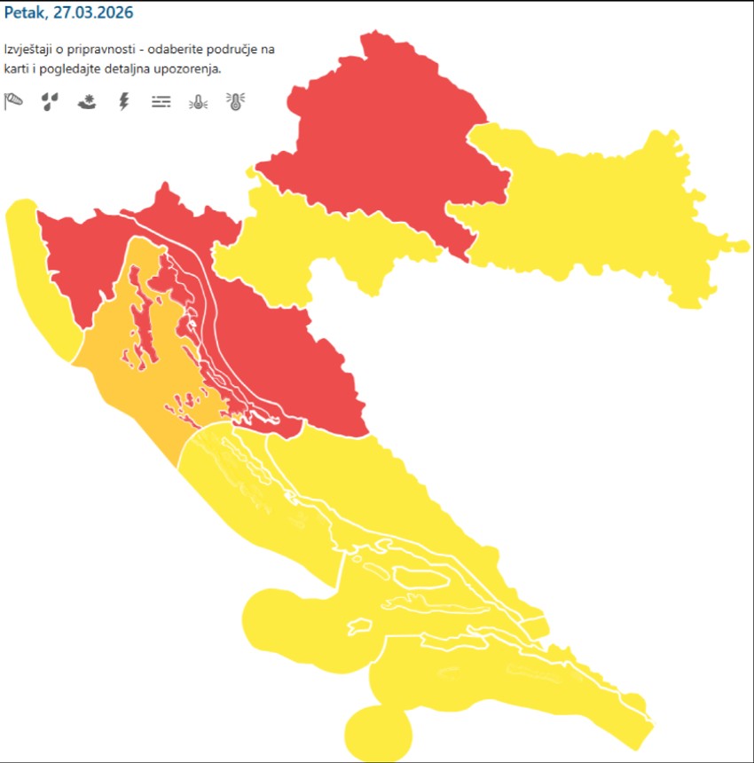 Crveni i žuti meteoalarm u Hrvatskoj