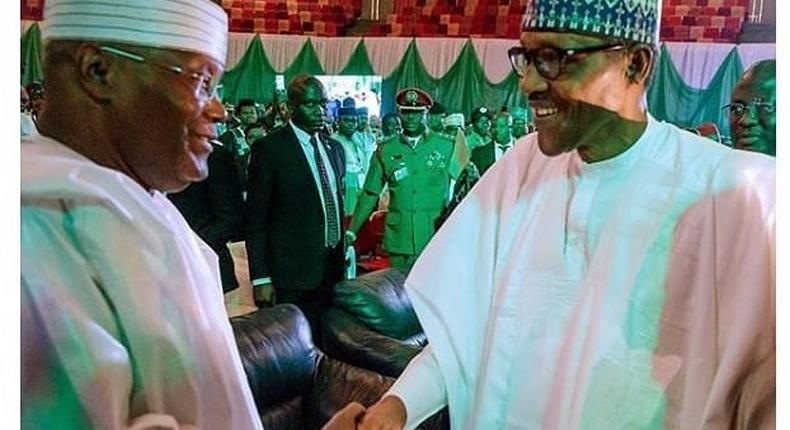 President Muhammadu Buhari meets with Atiku Abubakar his contender in the presidential poll on Saturday,February 16, 2019. [Instagram/onenigeria_]