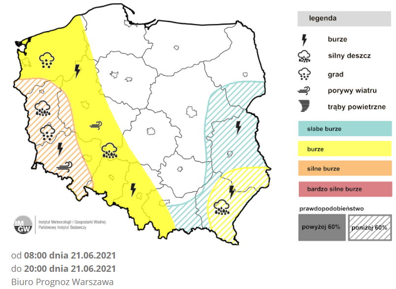 Największe ryzyko silnych burz jest na zachodzie i południowym zachodzie Polski