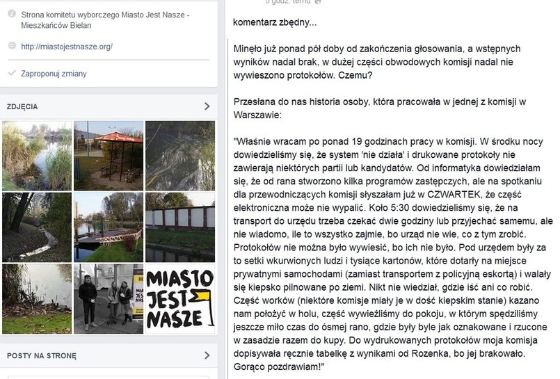 Relacja z wyborów  - Miasto Jest Nasze - Bielany