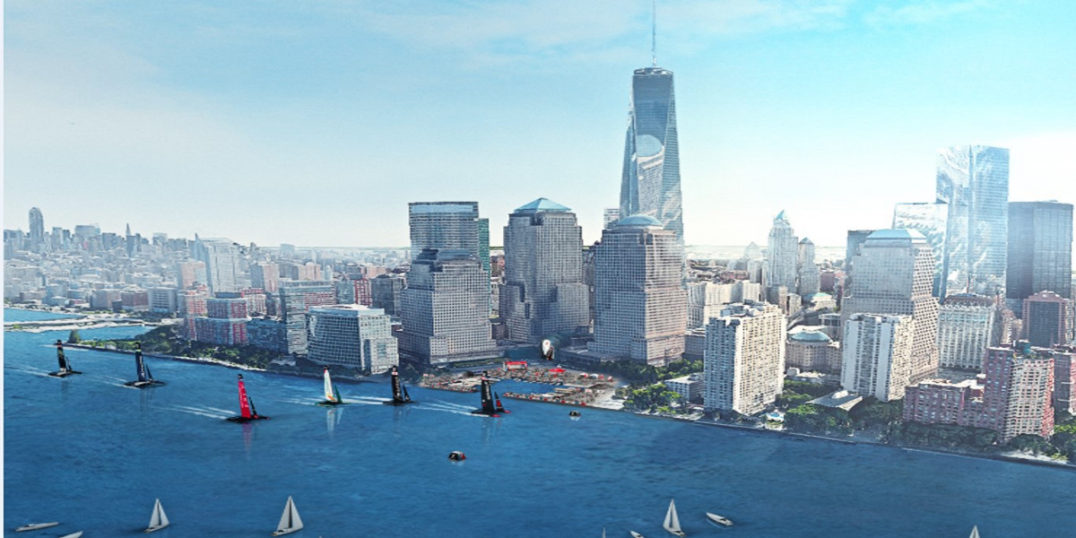 A rendering of the race and spectator headquarters along southwest tip of Manhattan.