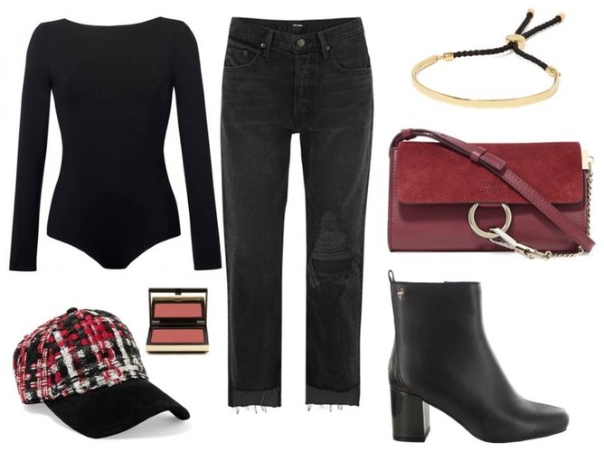 Czapki z daszkiem hitem zimy 2017. STYLIZACJA: Body – BlackorWhite/blackorwhite.pl, buty - Menbur/menbur.pl, czapka, bransoletka, torebka, kosmetyki - TK Maxx