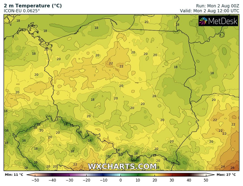 W poniedziałek zapowiadamy maksymalnie 23 st. C