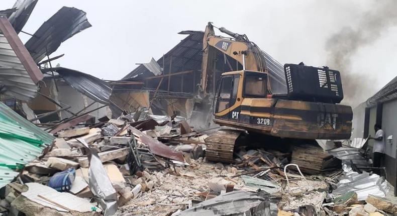 One of the hotels being demolished by Rivers State Task force on Sunday, May 10, 2020.