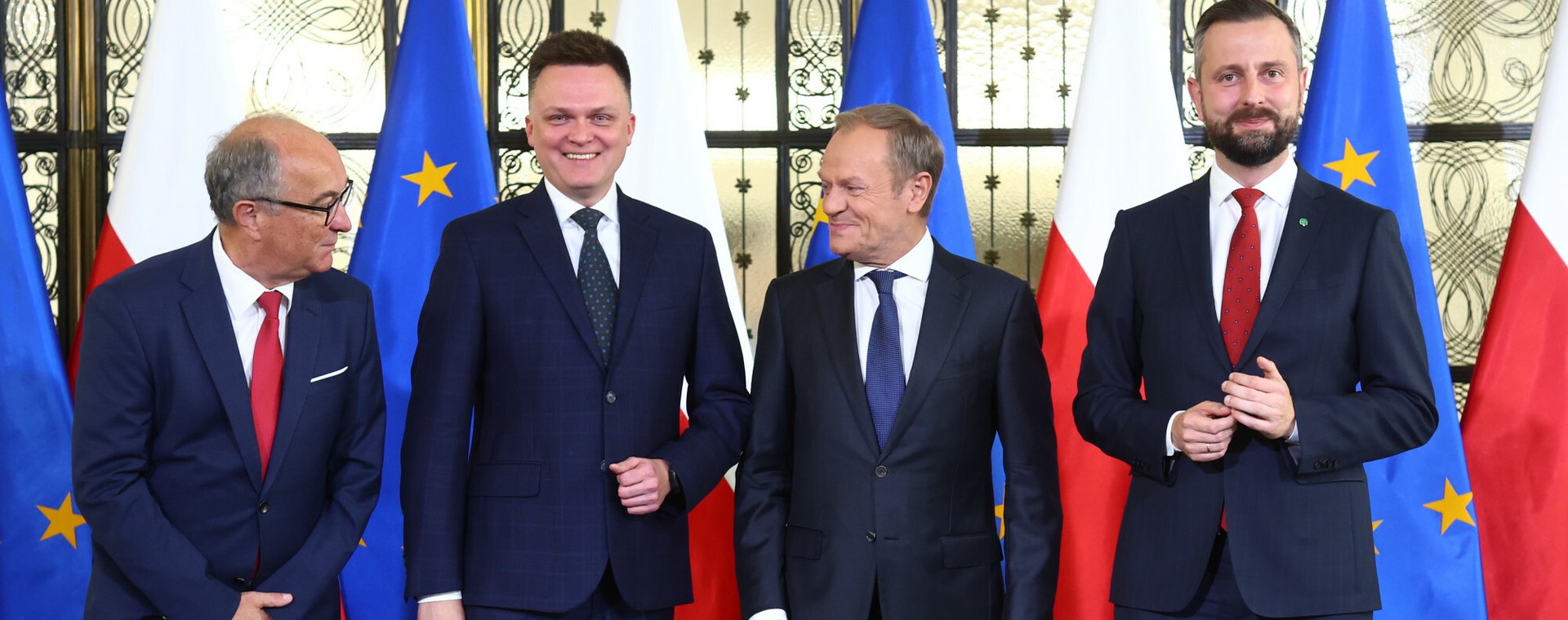 Liderzy opozycji: przewodniczący Nowej Lewicy - Włodzimierz Czarzasty, szef PO Donald Tusk, przewodniczący Polska 2050 - Szymon Holownia i prezes Polskiego Stronnictwa Ludowego - Władysław Kosiniak-Kamysz