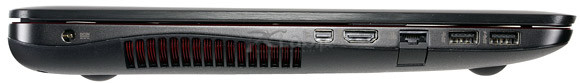 Lewa strona: złącze zasilania, mini-DisplayPort, HDMI, LAN, 2 × USB 3.0 