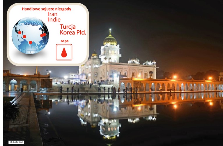 Iran, który ze względu na podejrzenia co do charakteru jego programu nuklearnego jest objęty sankcjami ze strony USA i UE, utrzymuje swoją gospodarkę dzięki sprzedaży ropy naftowej do Azji. Największymi, poza Chinami, jej odbiorcami są sojusznicy Waszyngtonu – Indie, Japonia, Korea Południowa i Turcja