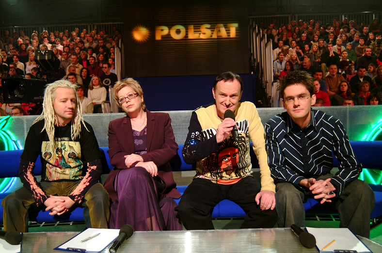 Robert Leszczyński, Elżbieta Zapendowska, Jacek Cygan i Kuba Wojewódzki — jurorzy programu "Idol" (2003 r.) 