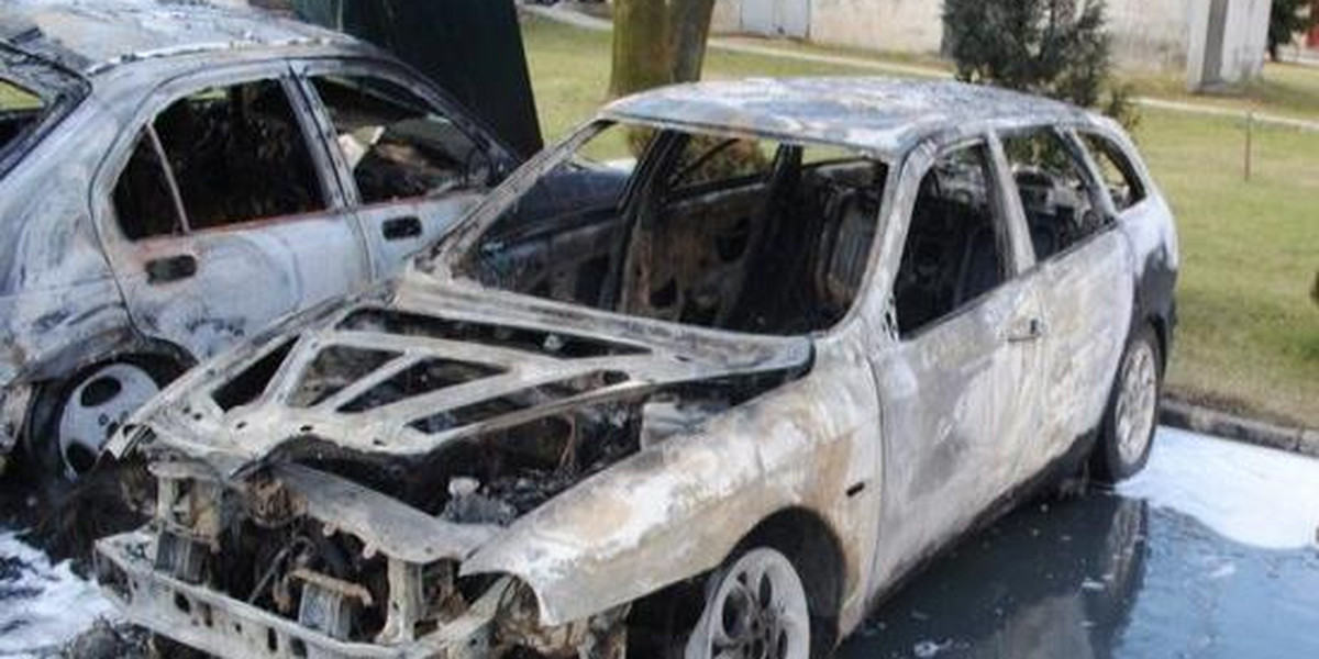 Spalone samochody w Nisku