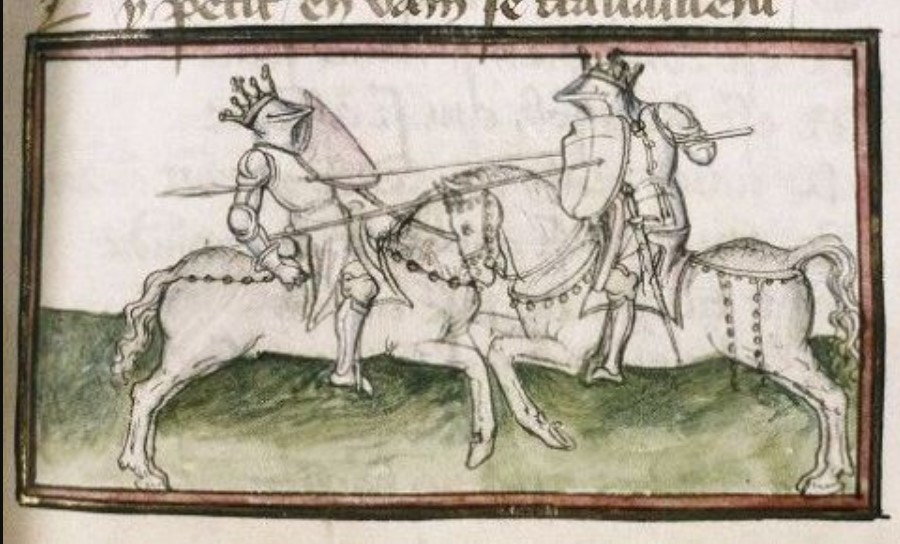 Karol Andegaweński zabija Manfreda w bitwie (XV wiek, domena publiczna).