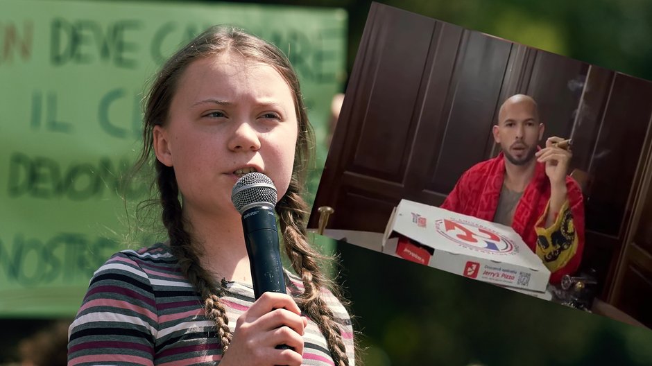 Greta Thunberg i Andrew Tate (fot. shutterstock/Daniele COSSU; twitter.com/Cobratate)