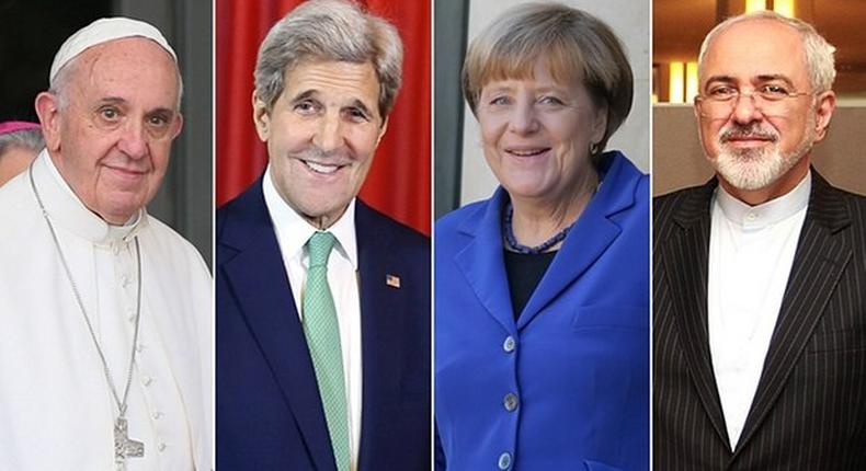 Pope Francis, John Kerry, Angela Merkel and Mohammad Javad Zarif.