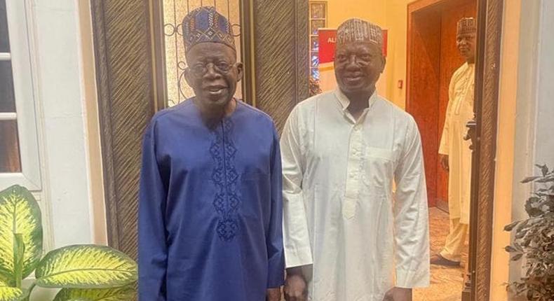 Asiwaju Bola Ahmed Tinubu with Chairman, Senate Services Committee, Senator Sani Musa. [DailyTrust]