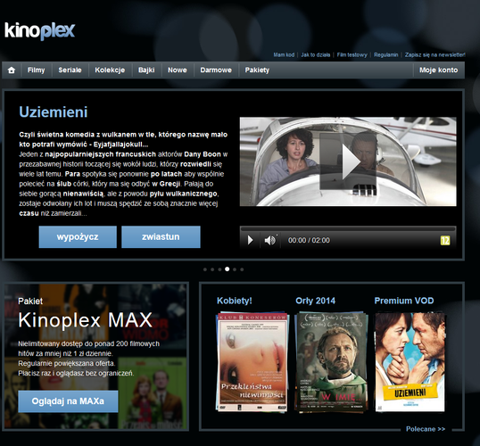 <b>Kinoplex</b>
<br><br>
Podczas, gdy konkurencja stara się włączać do swojej oferty coraz ciekawsze propozycje, stworzony przez Agorę Kinoplex wciąż stoi w miejscu. Darmowa oferta jest tu co najwyżej przeciętna, a i treści premium nie rzucają na kolana. Brakuje tu kinowych nowości dostępnych w ofercie ipli czy VOD.pl. Największym 