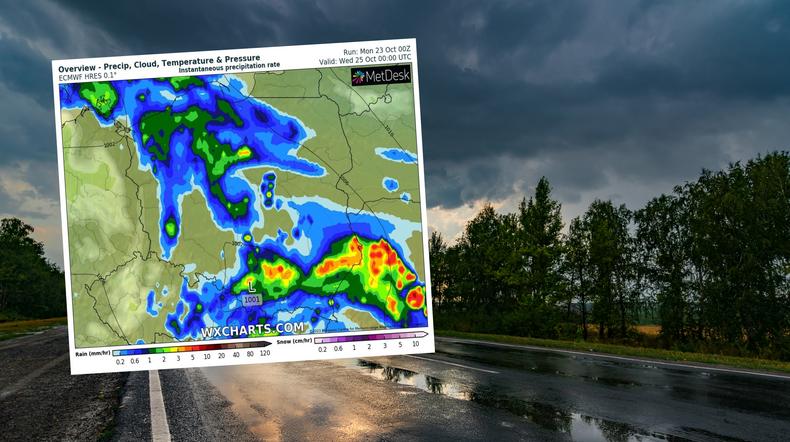 Wieczorem nad Polskę nadejdzie kolejne załamanie pogody (mapa: wxcharts.com)