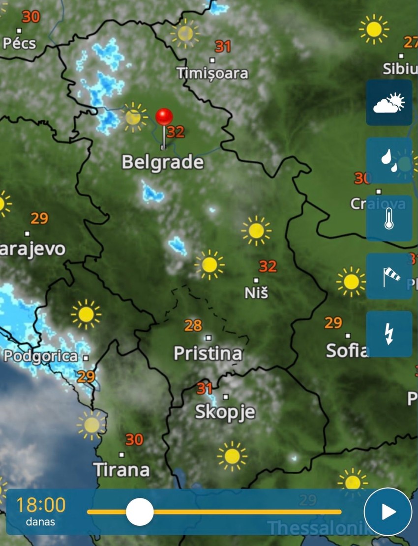 Radarski snimci nevremena danas u Srbiji