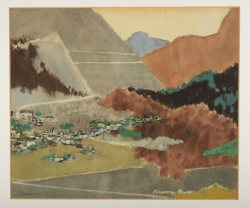 Nedeljko Gvozdenović, Predeo, 1954, gvaš, 48x56,5cm