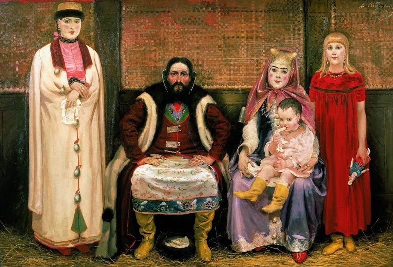 Rodzina bogatego XVII-wiecznego kupca w wyobrażeniu Andrieja Riabuszkina