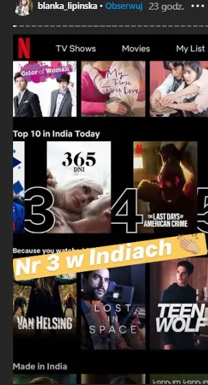 &quot;365 dni&quot; na Netfliksie / Instagram Blanki Lipińskiej