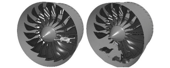 Co się stanie, kiedy dron wpadnie do turbiny samolotu? Komputerowa symulacja przygotowana przez Uniwersytet Virginia Tech pokazuje, że turbina zostanie zniszczona w ułamku sekundy i w najgorszym przypadku samolot się rozbije.