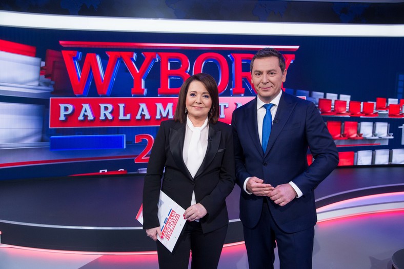 Danuta Holecka i Michał Adamczyk, studio wyborcze 2019 r.