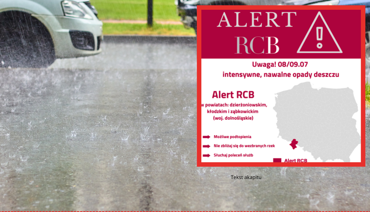 Alert RCB. Ostrzeżenie przed nawalnymi opadami deszczu. Możliwe podtopienia