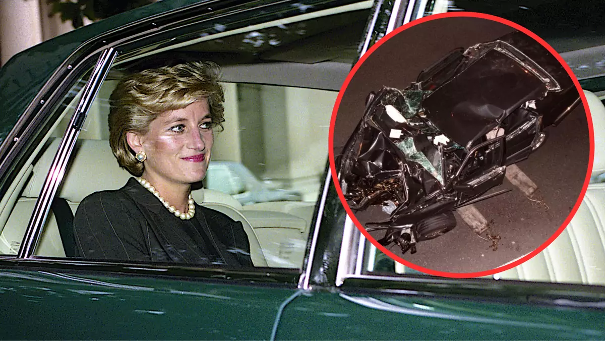 31 sierpnia 1997 r. Mercedes S280, którym podróżowała księżna Diana, miał wypadek w Paryżu (screen: TheSun/Twitter)
