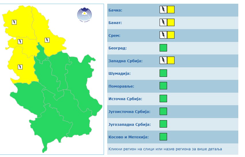 Meteoalarm za 7. maj