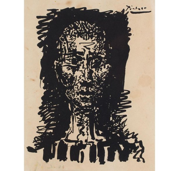 Pablo Picasso "Głowa więźnia Oświęcimskiego" litografia/papier, 30 x 22,3 cm, z 1955 r.