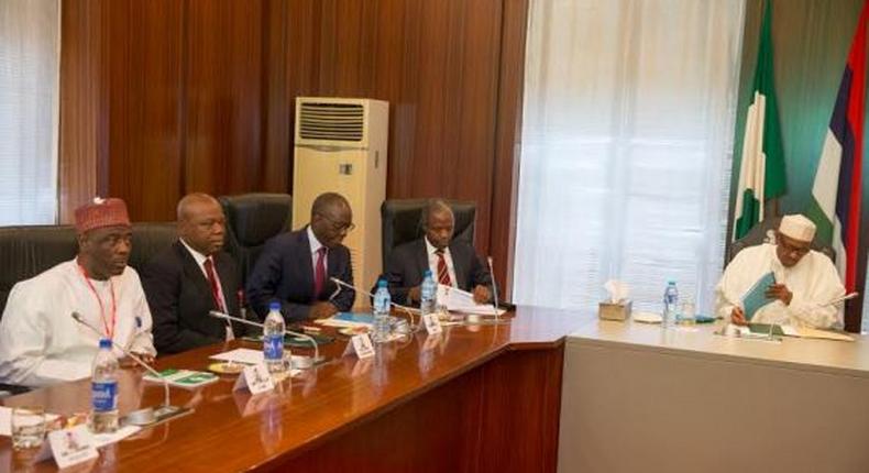 President Muhammadu Buhari meets with officials of the Foreign Affairs Ministry in Abuja on September 8, 2015.